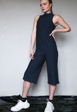 VINTAGE NAVY BLUE STRIPED JUMPSUIT
