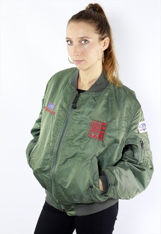 VINTAGE BOMBER JACKET / 90S BOMBER JACKET GREEN