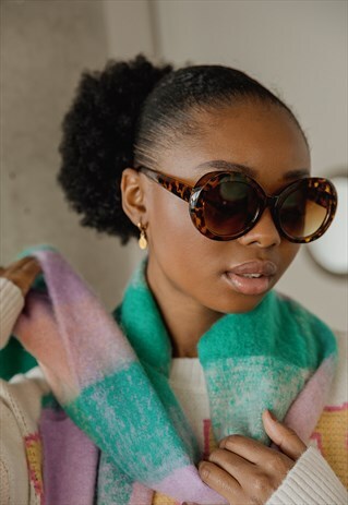 TORTOISE SHELL WEIGHTED OVERSIZE CHUNKY CIRCLE SUNGLASSES