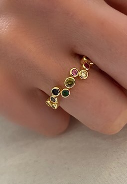 Rainbow Ring Handmade, 18ct Gold on Silver, Colourful CZ 