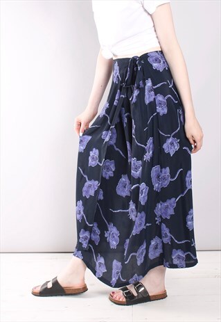 VINTAGE 90S PURPLE FLORAL WRAP MAXI SKIRT