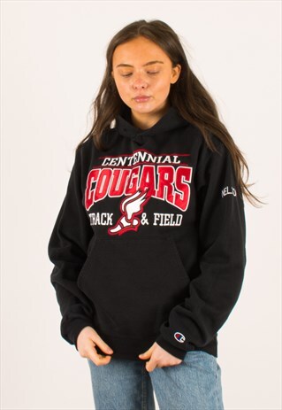 VINTAGE BLACK CHAMPION COUGARS HOODIE PULLOVER SMALL