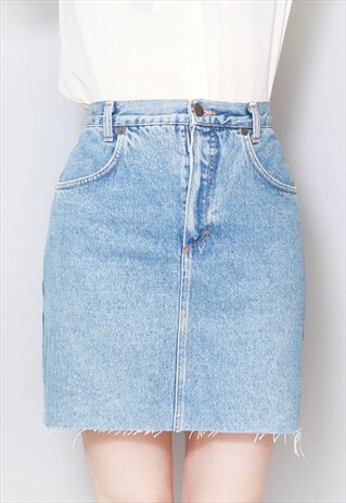 VINTAGE 1990'S UCB DENIM MINI RAW HEM SKIRT