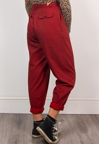 VINTAGE 90'S RED TAPERED HIGH WAIST TROUSERS