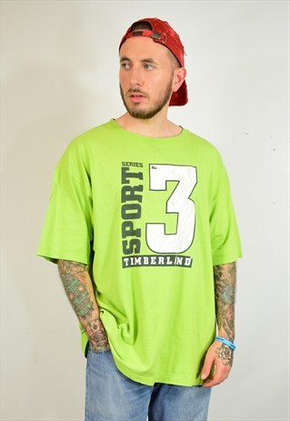 VINTAGE 90S TIMBERLAND GREEN PRINT T SHIRT