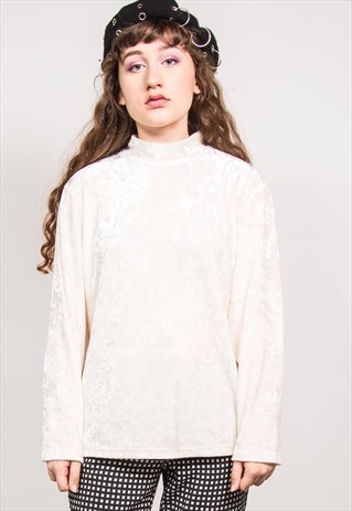 VINTAGE 90'S WHITE VELVET HIGH NECK TOP