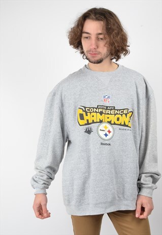 VINTAGE REEBOK STEELERS AMERICAN FOOTBALL SWEATSHIRT IN GREY