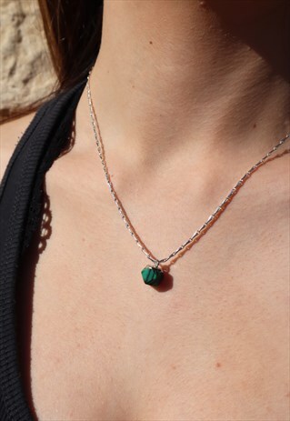 GEOMETRIC MALACHITE SILVER PENDANT