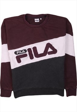 Vintage 90's Fila Sweatshirt Spellout Crew Neck Burgundy