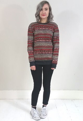 VINTAGE 90'S BURNT ORANGE AND GREY FITTED JUMPER