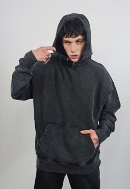 Vintage wash hoodie premium quality cotton pullover in grey