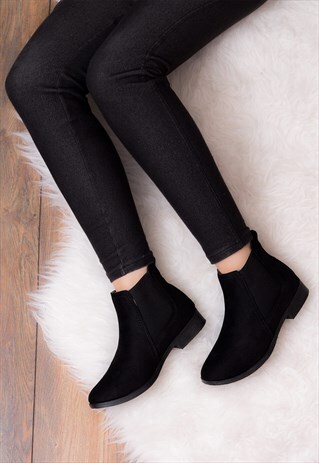 BEST FRIEND FLAT CHELSEA ANKLE BOOTS - BLACK SUEDE STYLE