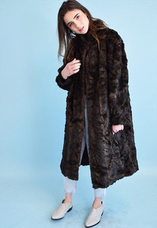 VINTAGE 80'S RETRO OVERSIZED FAUX FUR LONG COAT