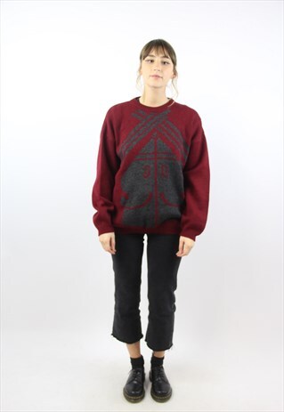 VINTAGE MAROON PATTERNED WOOL JUMPER