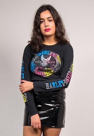 90'S BLACK HARLEY DAVIDSON LONG SLEEVE LOGO TOP T-SHIRT