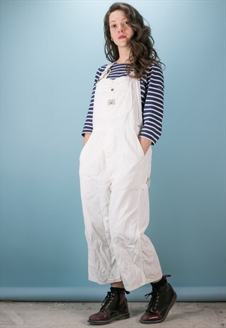 VINTAGE LEE DUNGAREES WHITE