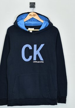 Vintage Calvin Klein Hooded Sweatshirt Blue Medium