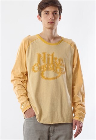 VINTAGE NIKE TEE 90S YELLOW LONG SLEEVE