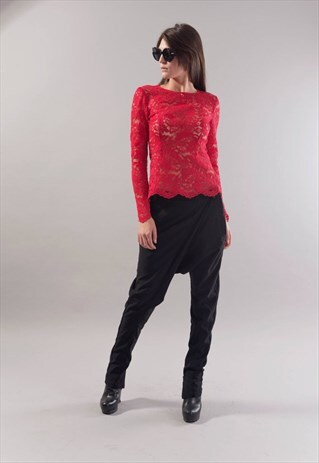 LACE SHIRT/BLOUSE/RED TOP/EXTRAVAGANT/STYLISH/F1781