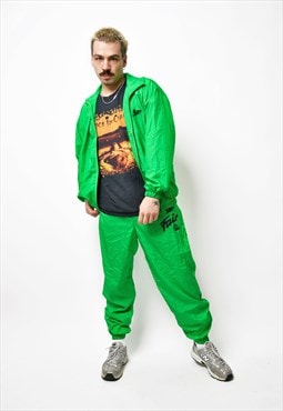 Vintage sport full tracksuit set green colour for men 90s