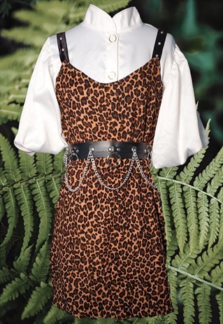 LEOPARD 90S GRUNGE CORDUROY SLIP DRESS WITH EYELET DETAILS