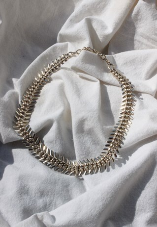 VINTAGE 1960S FISHBONE GOLD TONE NECKLACE