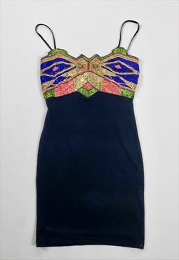 80's Black Body Con Beaded Vintage Ladies Mini Dress