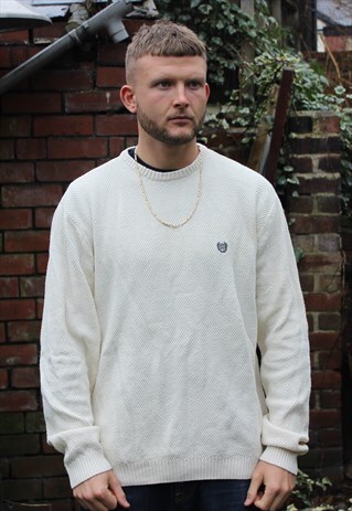 VINTAGE WHITE CHAPS KNITTED SWEATER LARGE