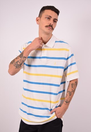 VINTAGE NAUTICA POLO SHIRT STRIPES WHITE