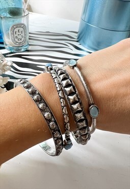 1990's Set of 4 Silver Studded Bangles 