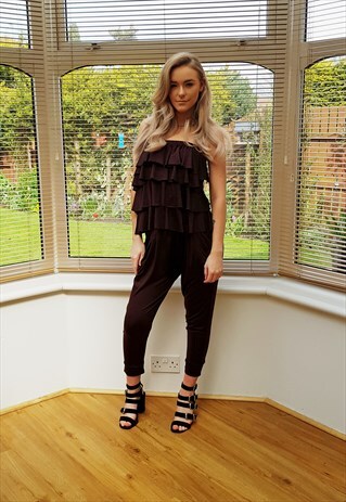 VINTAGE BROWN STRAPLESS JUMPSUIT PLAYSUIT