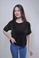 VINTAGE 90S BLACK SHEER BLOUSE, CROPPED TRANSPARENT BLOUSE