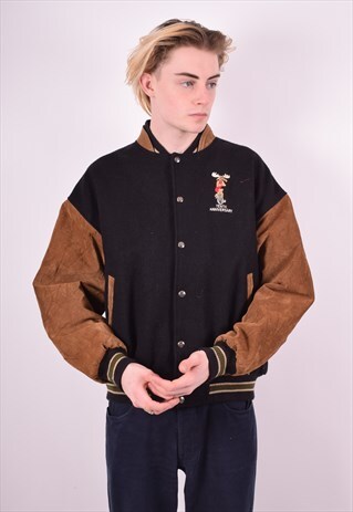 MENS VINTAGE BOMBER JACKET LARGE BLACK 90'S