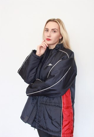 VINTAGE 90S UMBRO PADDED PUFFER COAT JACKET W HOOD UNISEX