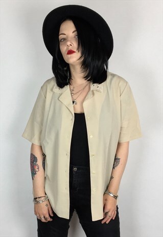 VINTAGE BLOUSE WITH FLORAL EMBROIDERED COLLAR SIZE 16