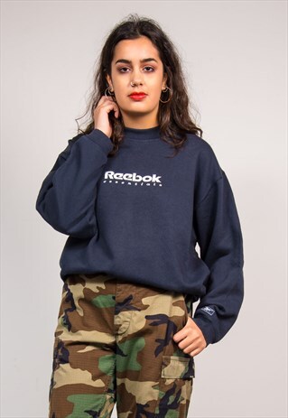 VINTAGE 90'S NAVY BLUE REEBOK ESSENTIALS SWEATSHIRT JUMPER