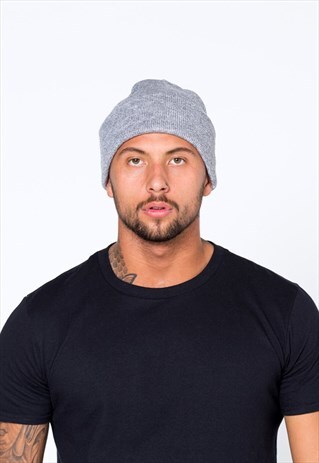 ESSENTIAL CUFFED BEANIE HAT - HEATHER GREY