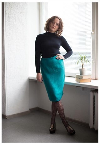 VINTAGE 80'S MIDI EMERALD GREEN SKIRT