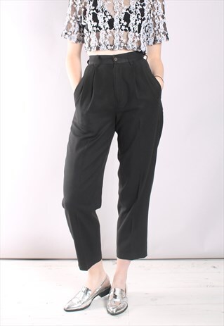 VINTAGE 80S BENETTON BLACK HIGH WAIST TAILORED TROUSERS
