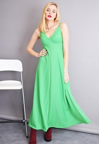 70'S RETRO BOHO MOD MAXI SPAGHETTI OPEN BACK PARTY DRESS