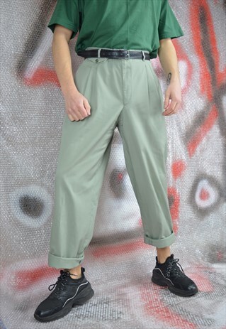 VINTAGE GREEN STRAIGHT CLASSIC SUIT TROUSERS