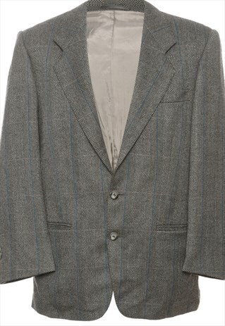VINTAGE SINGLE BREASTED GREY & BLUE BLAZER - M