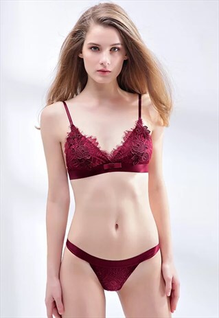 MAROON LACE LINGERIE SET