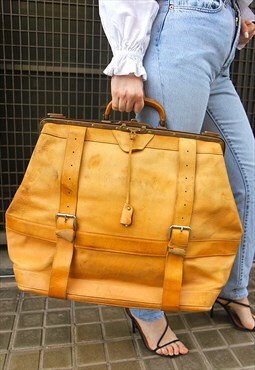 Vintage Tan Real Leather Extra Large Travel Bag