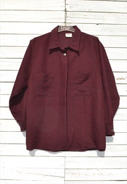 Vintage burgundy red micro-corduroy ribbed shirt jacket