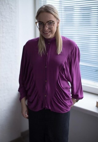 VINTAGE 70'S PURPLE HIGH COLLAR BLOUSE