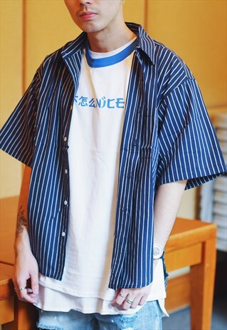 STRIPE OVERSIZED SHIRT - BLUE