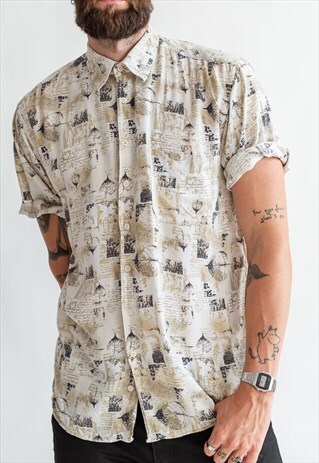 VINTAGE 70S BOHO FESTIVAL SHIRT IN CREAM PATTERN