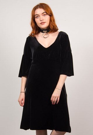 VINTAGE 90'S BLACK VELVET MIDI DRESS