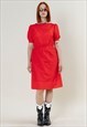 VINTAGE 80S ROMANTIC PUFFY SLEEVE RED POLKA DOT MIDI DRESS